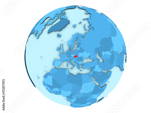 Slovakia on blue globe isolated