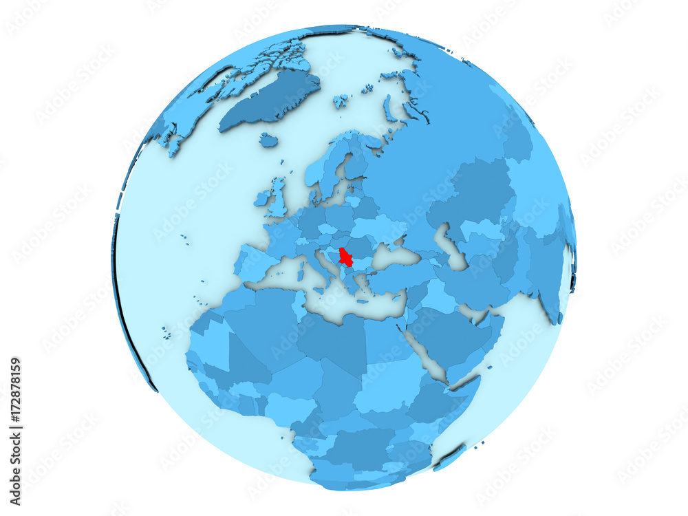 Obraz premium Serbia on blue globe isolated