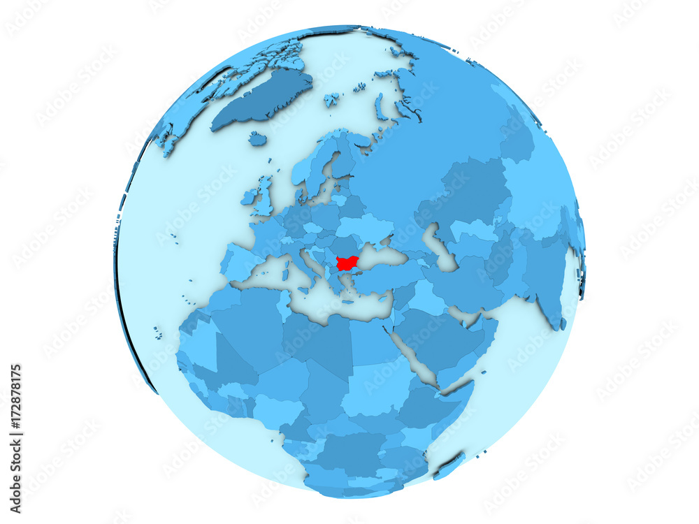 Obraz premium Bulgaria on blue globe isolated