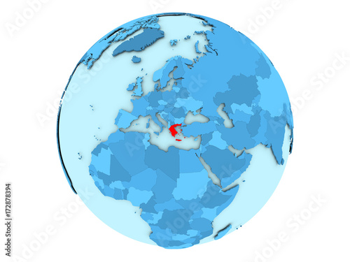 Greece on blue globe isolated
