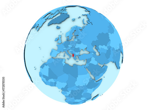 Albania on blue globe isolated