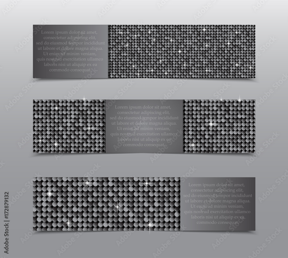 Silver Sequins Banners. Card, Brochure, Probe. Silver Sequins Banners. Card, Brochure, Probe.