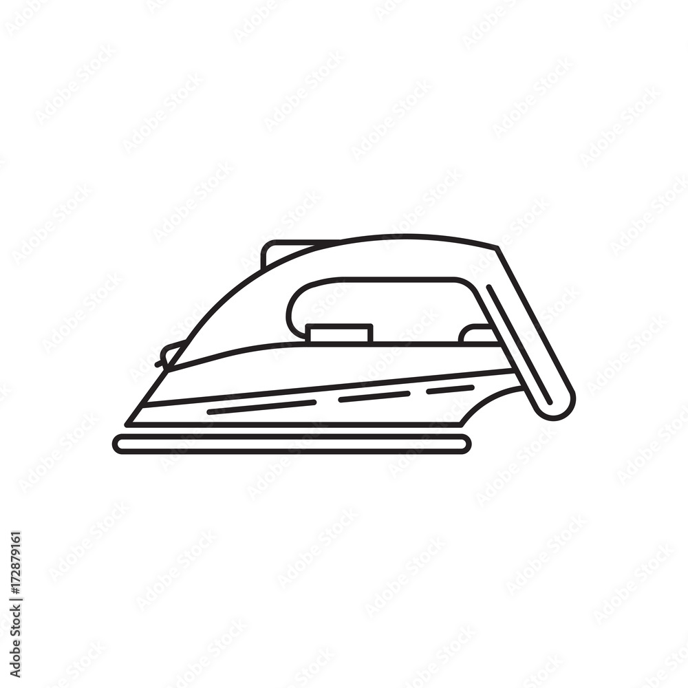 Vector linear illustration of iron for Ironing clothes. Staff for home Laundry