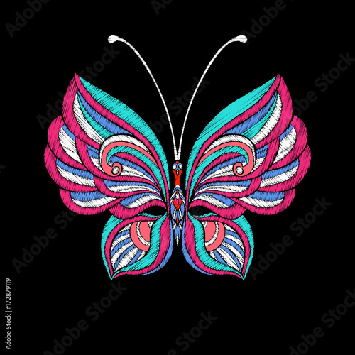 Embroidery. Embroidered design element butterfly - in vintage st