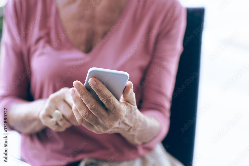Senior Woman Sitting at Home and Texting Senior Woman Sitting at Home and Texting