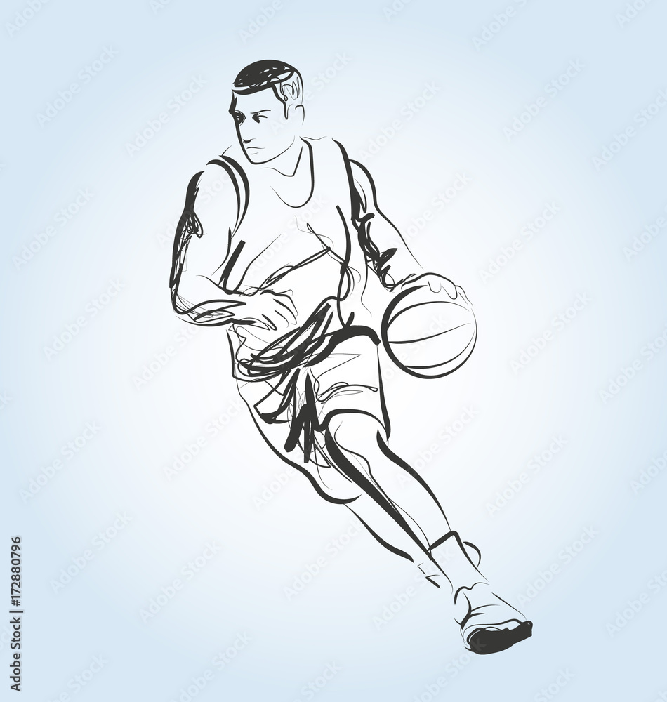 Fototapeta premium Vector line sketch of a basketball player
