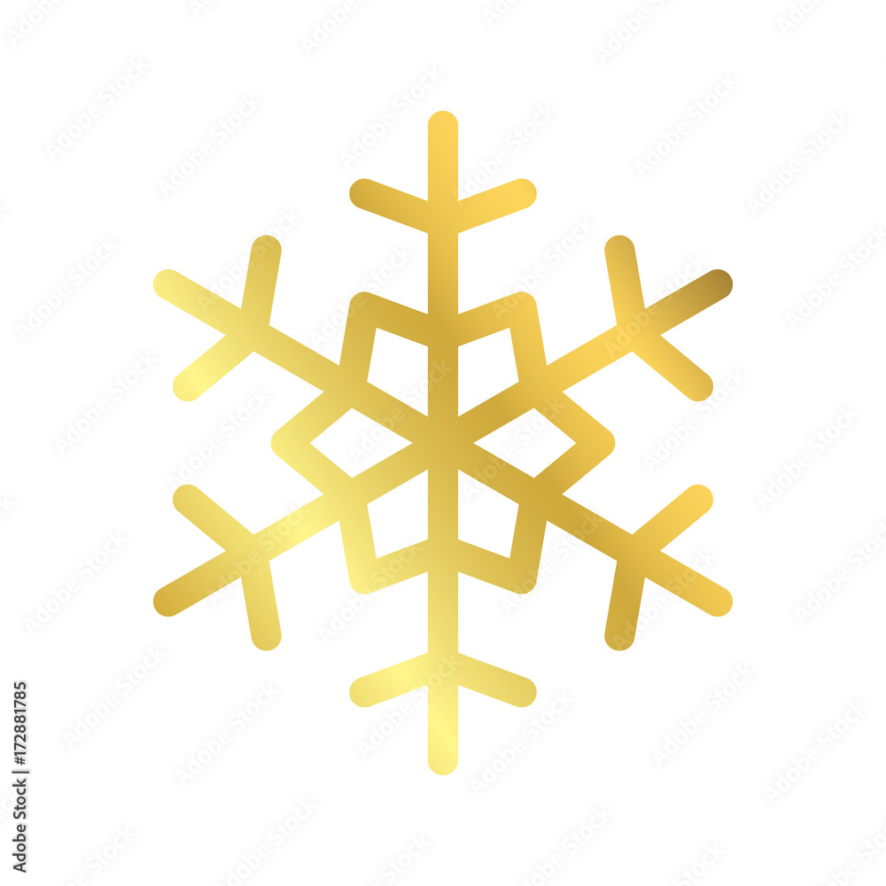 Gold Christmas snowflake icon. Golden silhouette snow flake sign isolated on white background. Elegant design for card, decoration. Symbol winter, New Year holiday celebration Vector illustration Gold Christmas snowflake icon. Golden silhouette snow flake sign isolated on white background. Elegant design for card, decoration. Symbol winter, New Year holiday celebration Vector illustration