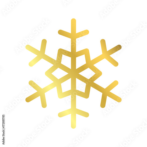 Gold Christmas snowflake icon. Golden silhouette snow flake sign isolated on white background. Elegant design for card, decoration. Symbol winter, New Year holiday celebration Vector illustration