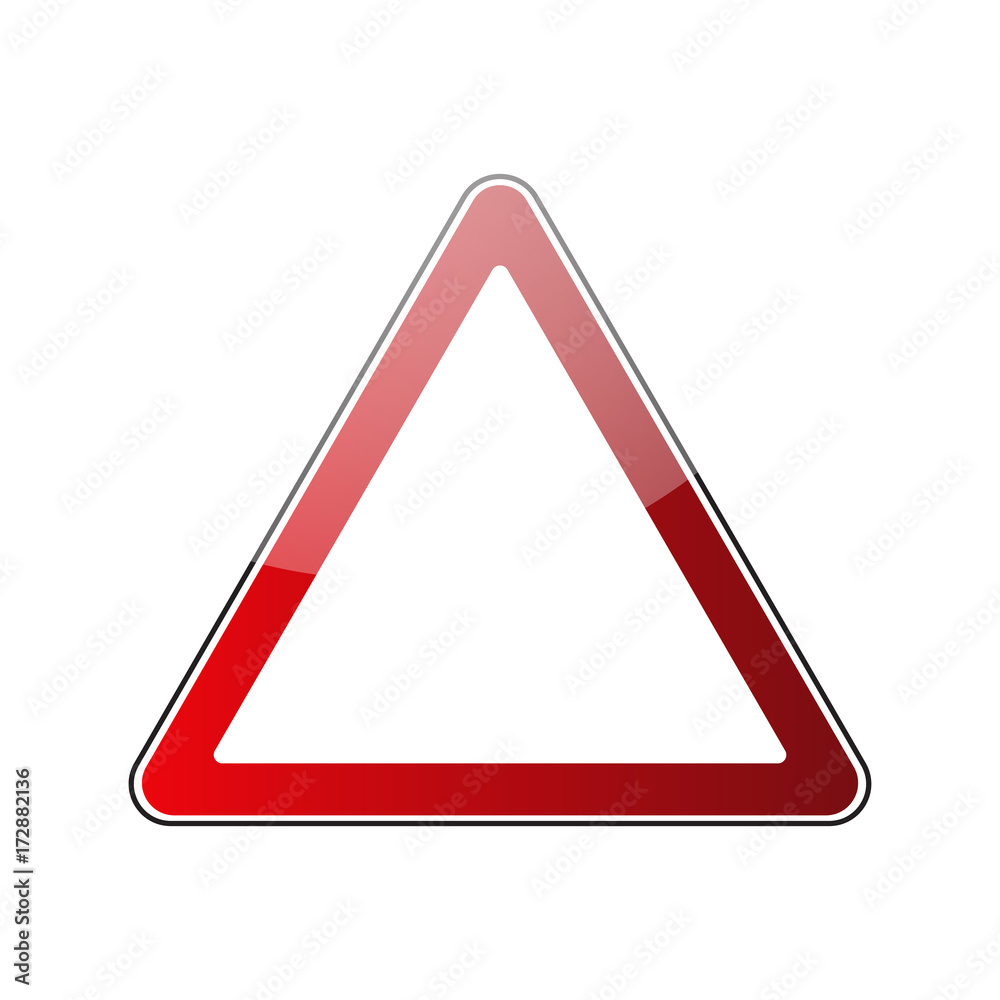 Triangle warning sign blank. Danger red triangular road sign isolated on white background. Empty roadsign blank. Glossy icon. Street triangle sign. Vector illustration Triangle warning sign blank. Danger red triangular road sign isolated on white background. Empty roadsign blank. Glossy icon. Street triangle sign. Vector illustration