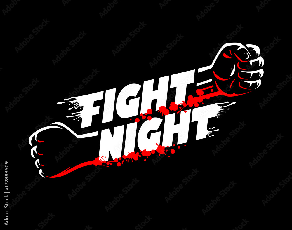 Fight night lettering fists clenched mma cage boxing karate blood