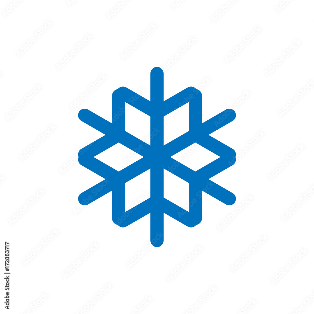 Snowflake sign. Blue Snowflake icon isolated on white background. Snow flake silhouette. Symbol of snow, holiday, cold weather, frost. Winter design element Vector illustration Snowflake sign. Blue Snowflake icon isolated on white background. Snow flake silhouette. Symbol of snow, holiday, cold weather, frost. Winter design element Vector illustration