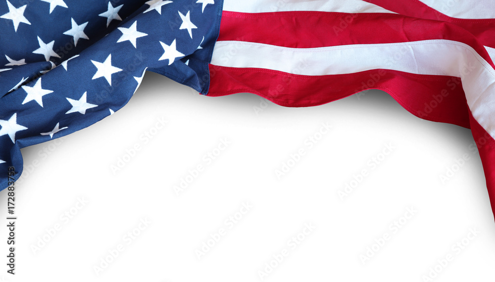 Fototapeta premium USA flag on white background. Copy space