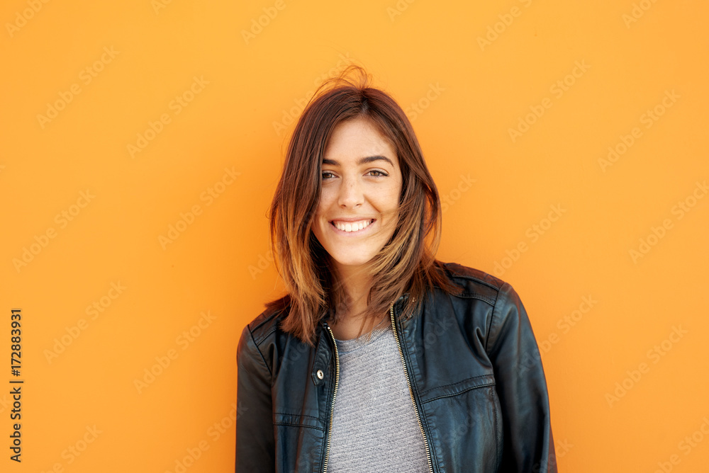 Portrait of cheerful brunette looking at camera Portrait of cheerful brunette looking at camera
