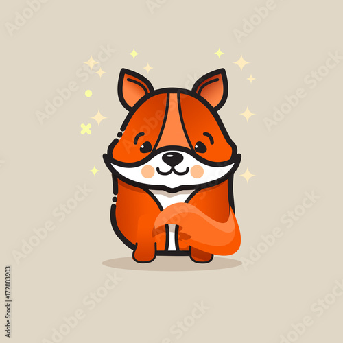 Cute fox  isolated on gray background.