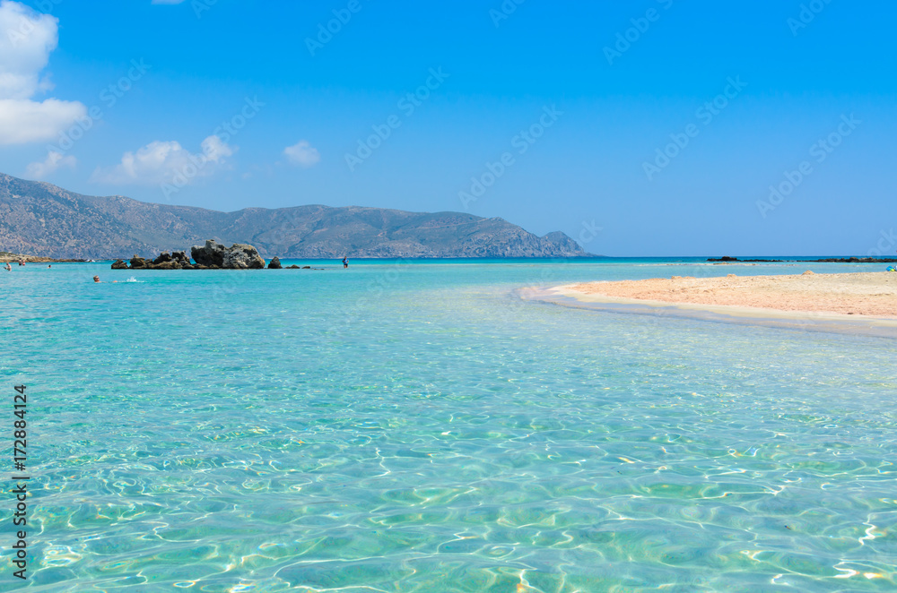 Paradise beach with turquoise water, in Elafonisi, Crete, Greece - Travel destination in Europe Paradise beach with turquoise water, in Elafonisi, Crete, Greece - Travel destination in Europe