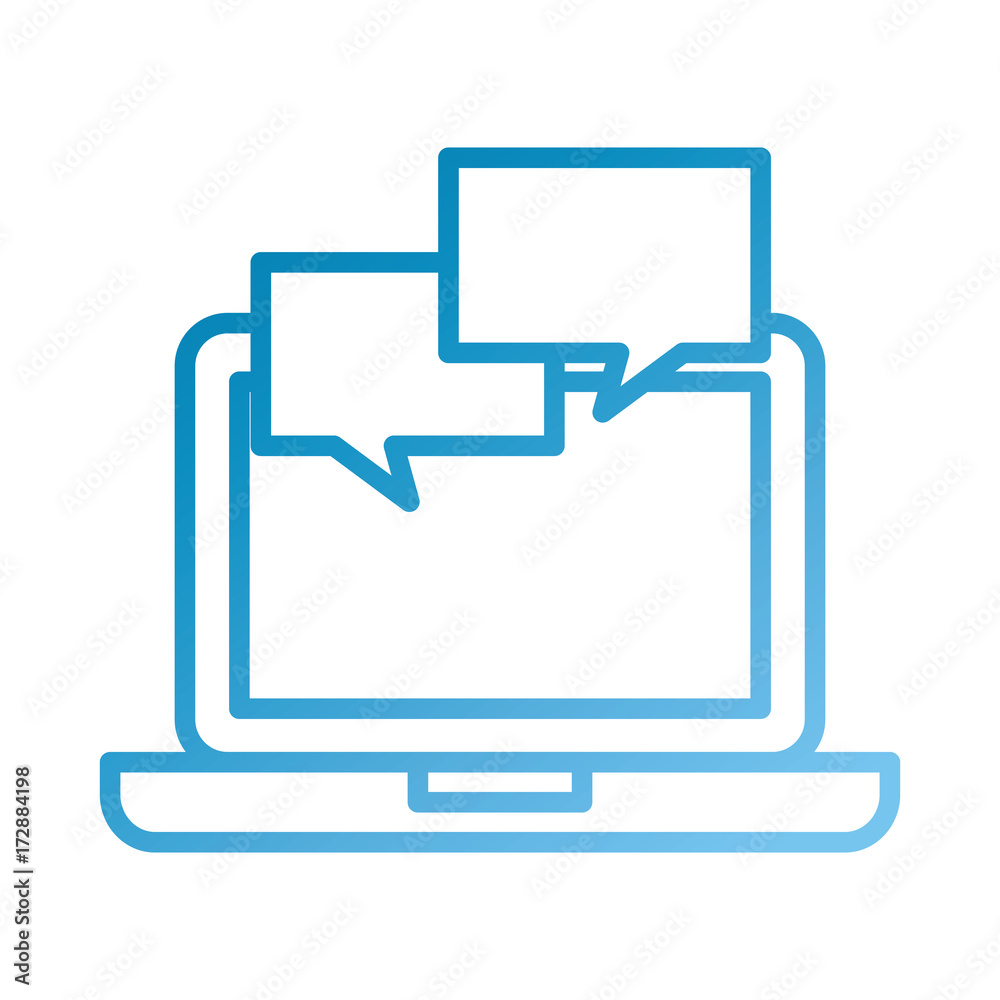 laptop with speech bubble communication dialog vector illustration