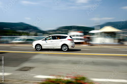 Car in motion with blurred background