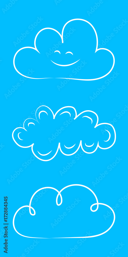 Cute hand drawn clouds on blue background. Vector. Cute hand drawn clouds on blue background. Vector.