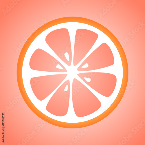 Juicy grapefruit on pink background. Vector.