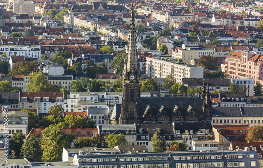 Aerial view of apartment houses in the Altlindenau district of Leipzig