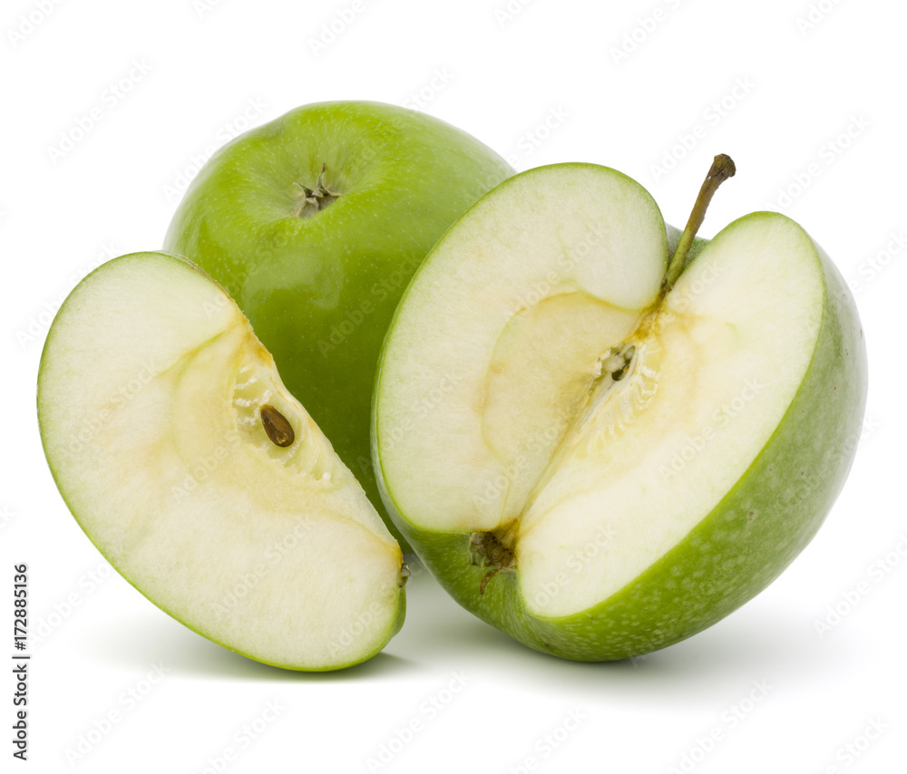 Green sliced apple isolated on white background cutout Green sliced apple isolated on white background cutout