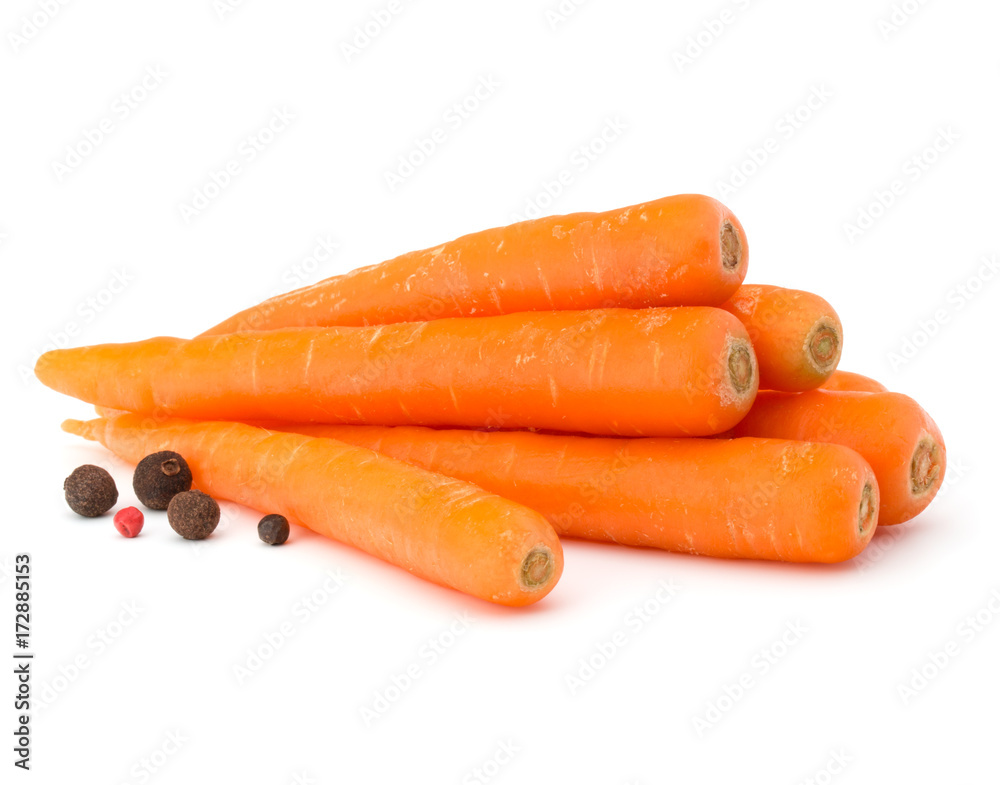 Sweet raw carrot tuber isolated on white background cutout Sweet raw carrot tuber isolated on white background cutout