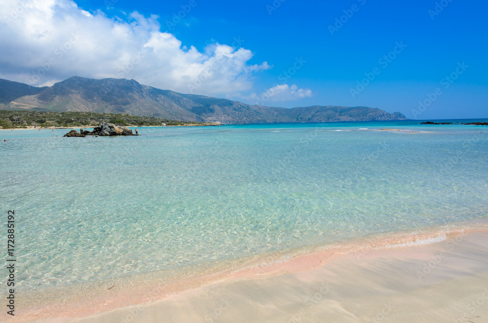 Paradise beach with turquoise water, in Elafonisi, Crete, Greece - Travel destination in Europe