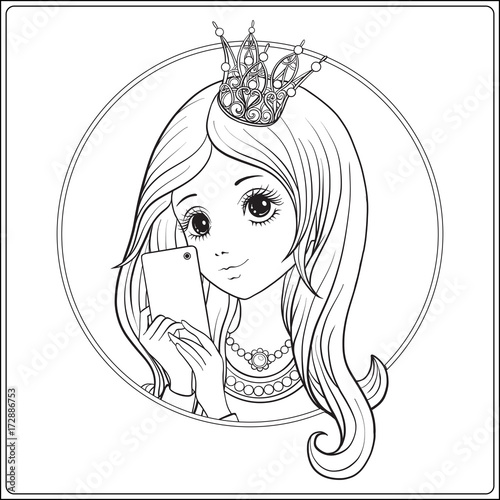 Young nice girl with long hear and princess Crown on her head ma