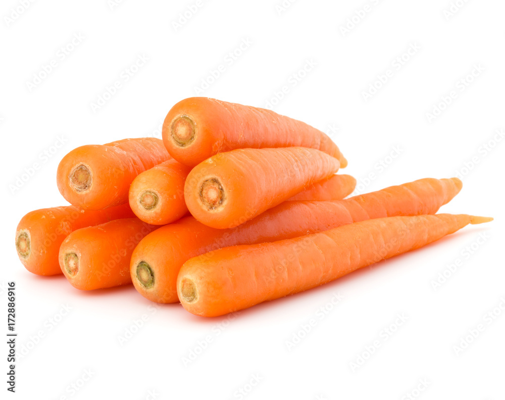 Sweet raw carrot tuber isolated on white background cutout Sweet raw carrot tuber isolated on white background cutout