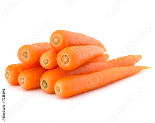 Sweet raw carrot tuber isolated on white background cutout photo