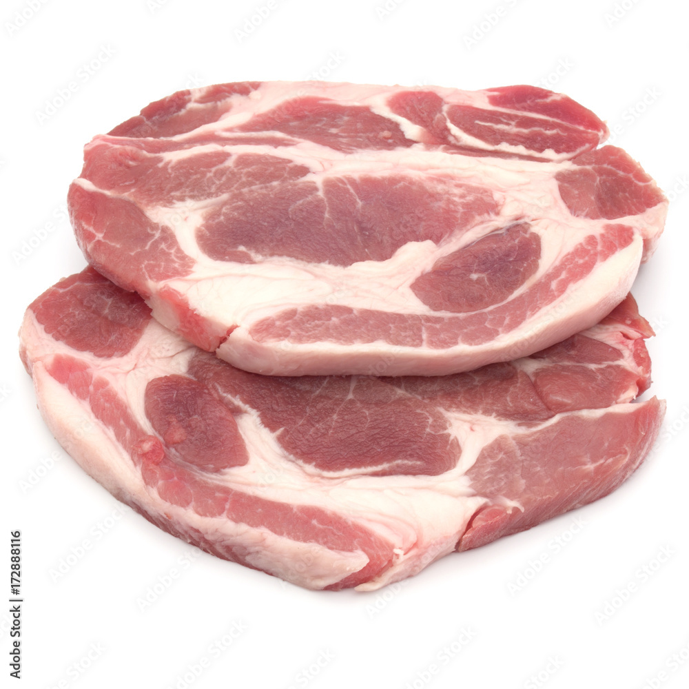 Raw pork chop meat isolated on white background cutout Raw pork chop meat isolated on white background cutout