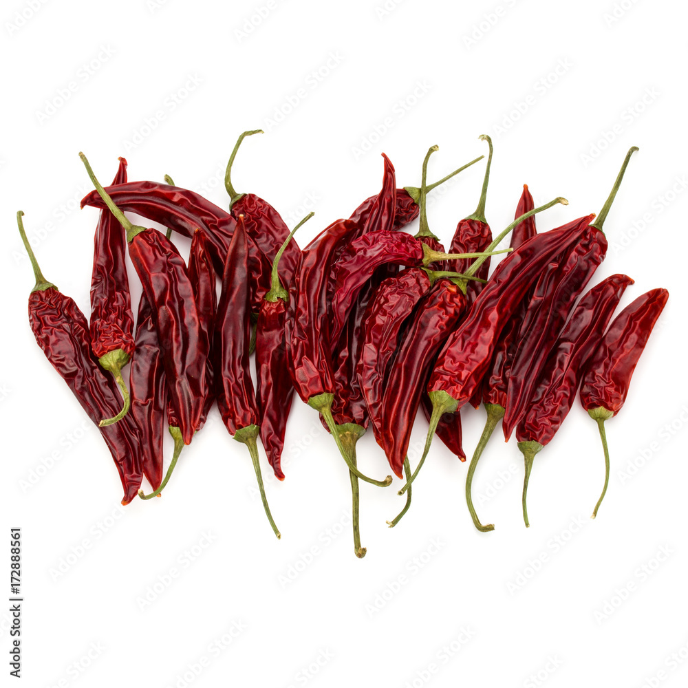 Dried red chili or chilli cayenne pepper isolated on white background cutout Dried red chili or chilli cayenne pepper isolated on white background cutout