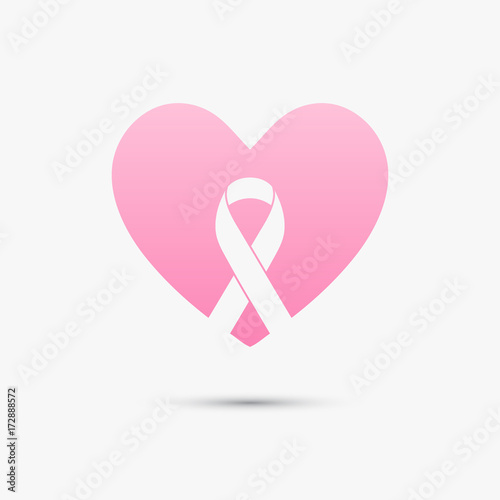 Breast cancer awareness design with pink heart and ribbon. Pink ribbon illustration for awareness campaigns, support and charity organizations.