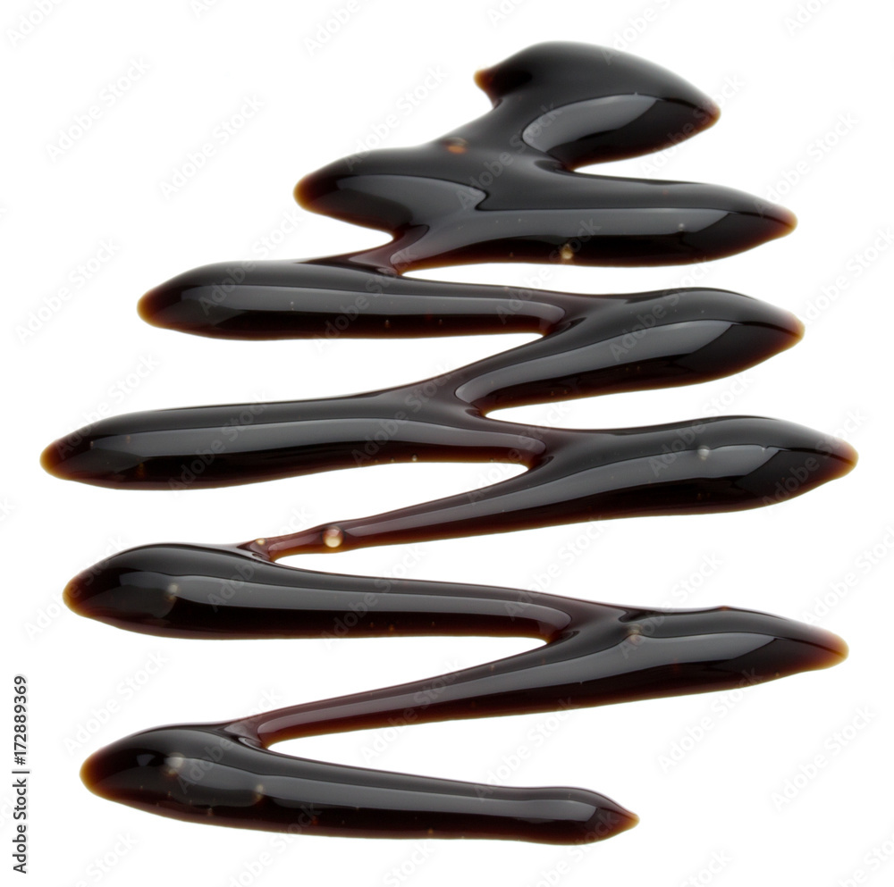 Obraz premium Balsamic vinegar cream isolated on white background. Italian salad dressing, sauce.