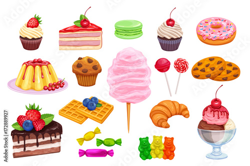 Vector set confectionery and sweets icons.