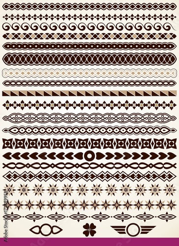 Set of horizontal borders or dividers and decorations