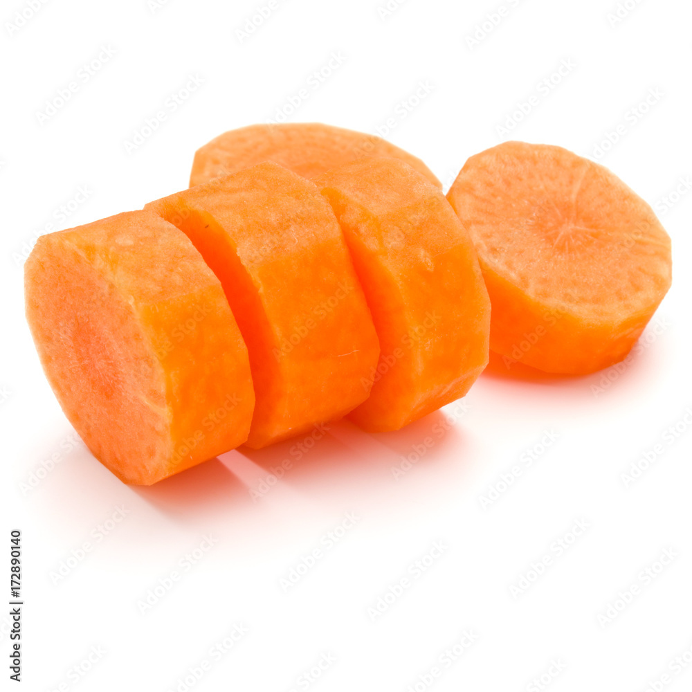 Chopped carrot slices isolated on white background cutout Chopped carrot slices isolated on white background cutout