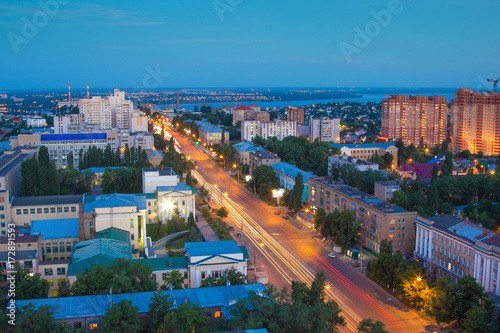 Evening summer Voronezh aerial cityscape. View to street of the 20th anniversary of October