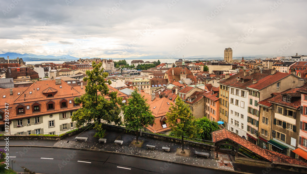 top view of Lausanne old town, Lausanne, Switzerland, Europe.