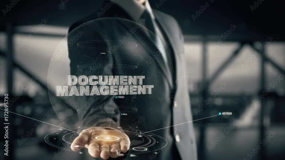 Document Management with hologram businessman concept