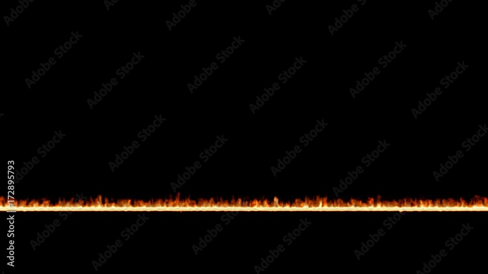 Animated straight horizontal thin line of fire on black background. Mask included. Animated straight horizontal thin line of fire on black background. Mask included.