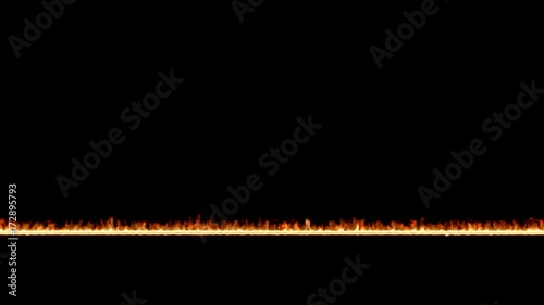 Animated straight horizontal thin line of fire on black background. Mask included.