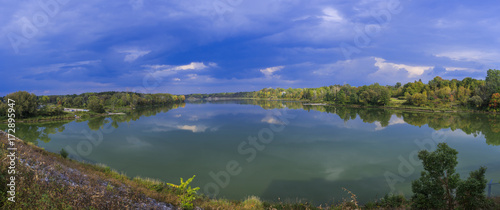 Panorama of lake with clouds