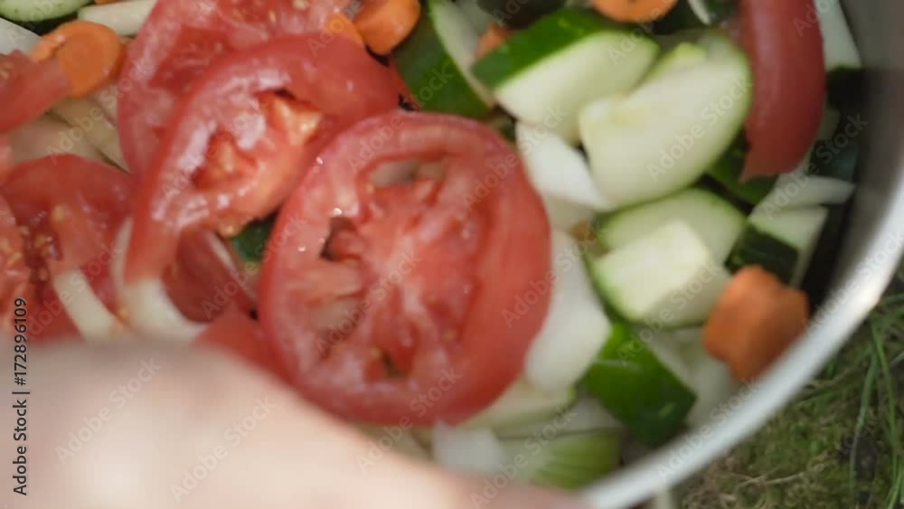 preparation of zucchini with vegetables close up preparation of zucchini with vegetables close up