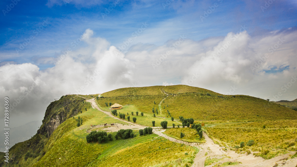 Panoramic view at the Pichincha volcano, located just to the side of Quito, which wraps around its eastern slopes Panoramic view at the Pichincha volcano, located just to the side of Quito, which wraps around its eastern slopes