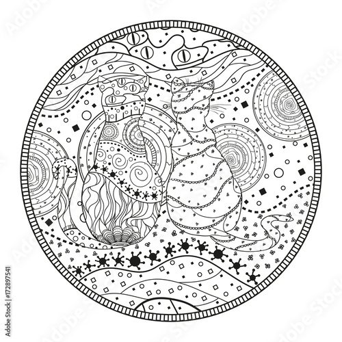 Patchwork pattern. Abstract eastern pattern. Hand drawn texture with circle patterns on isolation background. Design for spiritual relaxation for adults. Line art creation. Print for polygraphy