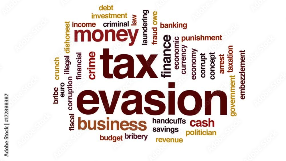 Tax evasion animated word cloud, text design animation. Tax evasion animated word cloud, text design animation.