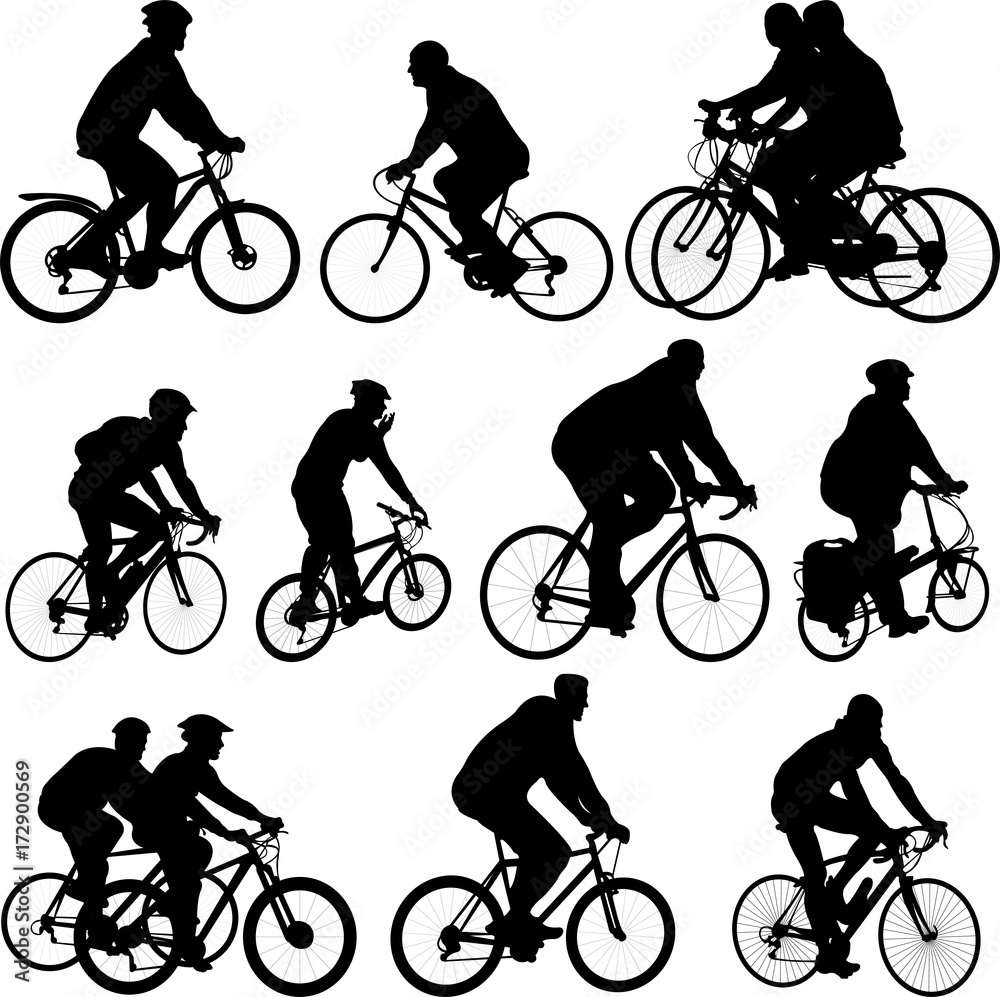 Fototapeta premium Bicyclists silhouettes collection - vector