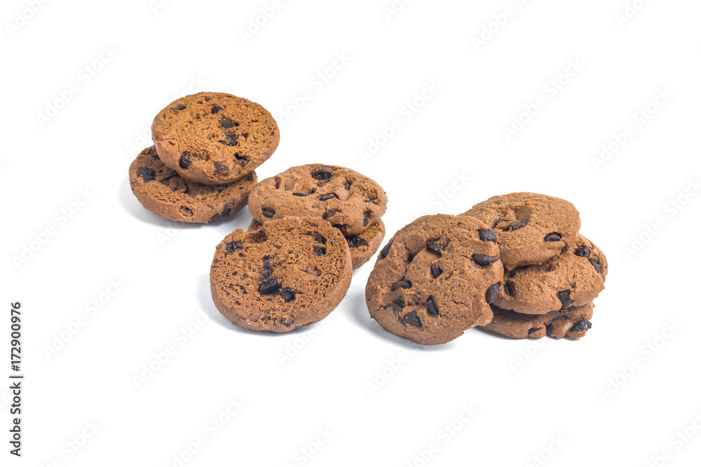 Pile Chocolate chip cookies on isolated white background Pile Chocolate chip cookies on isolated white background
