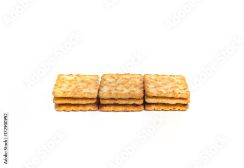 Sugar crackers three pieces stacked three stack on isolated white background